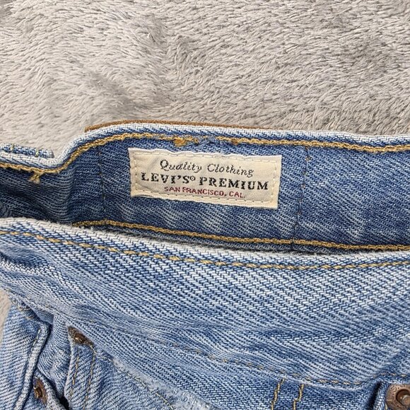 Levis 501 Premium Shorts Womens 27 Blue Denim High Rise Button Fly Distressed - Picture 10 of 13